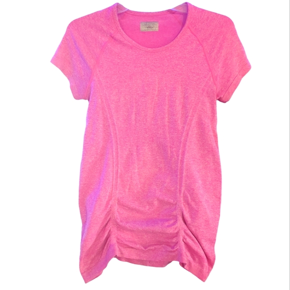 🌹3/15🌹ATHLETA Heathered Pink Stretchy Athletic Shirt with Gathers Front & Back - Picture 2 of 4